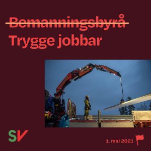 Bemanningsbyrå(gjennomstreket Trygge jobbar - arbeidere på byggeplass. tekst og foto