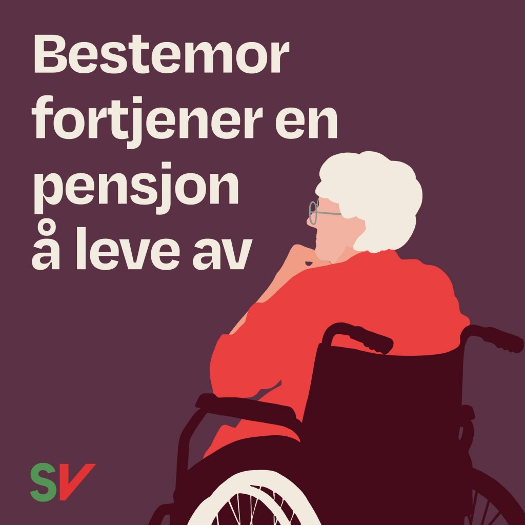 Bestemor fortjener en pensjon å leve av. Eldre kvinne i rullestol. Illustrasjon