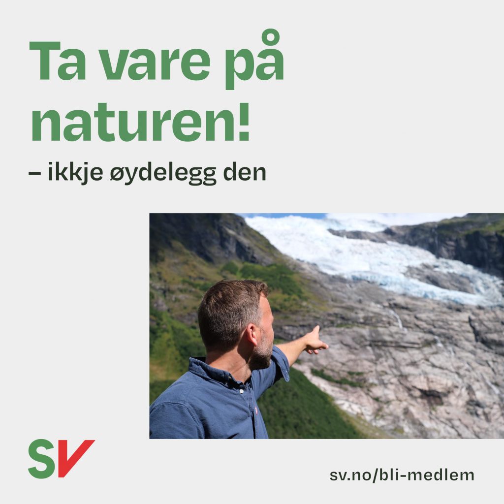 Ta vare på naturen! ikkje øydelegg den - mann som peker på en foss. tekst og foto