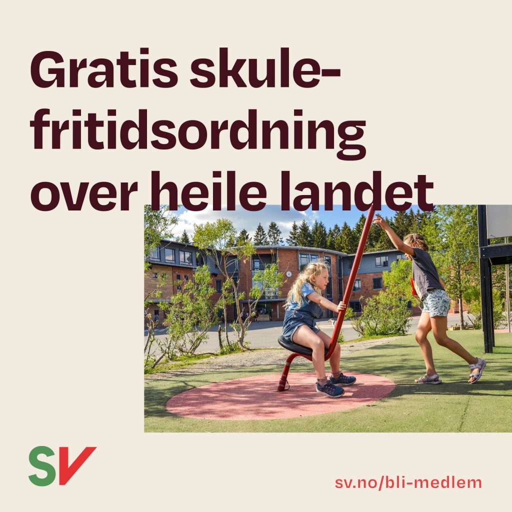 Gratis skulefritidsordning over heile landet - barn på lekeplass. tekst og foto