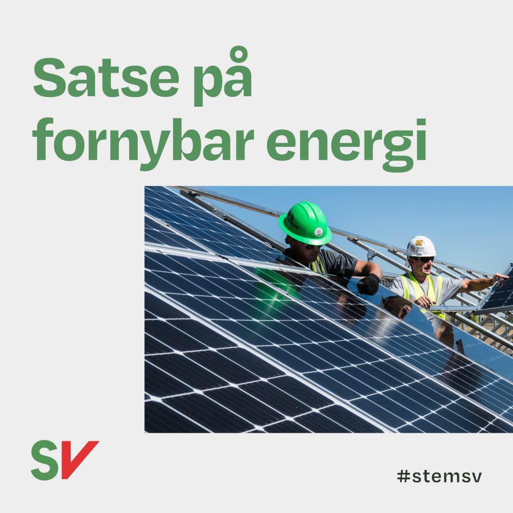 Satse på fornybar energi - arbeidere som monterer solceller. tekst og foto