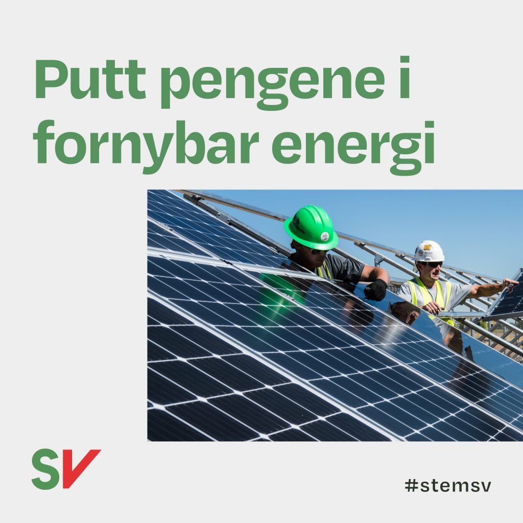 Putt pengene i fornybar energi - arbeidere som monterer solceller. tekst og foto