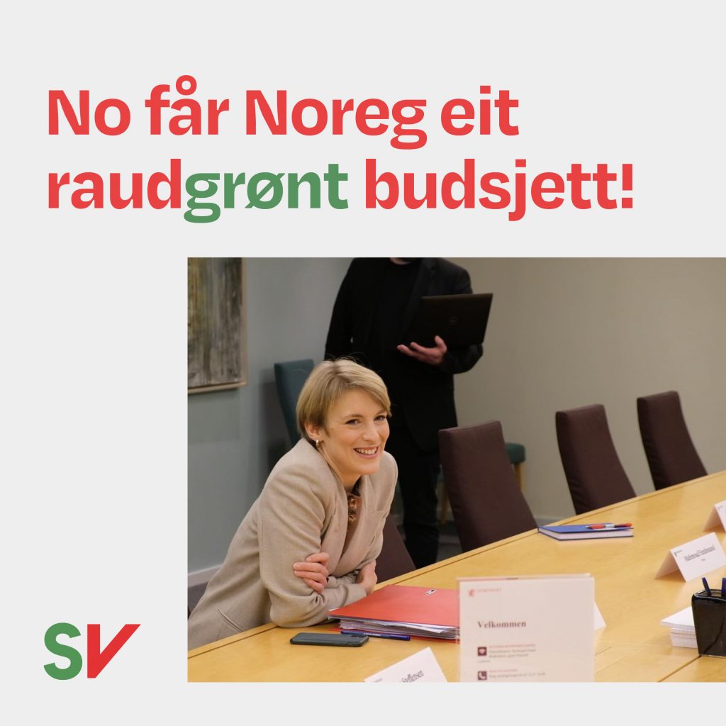 No får Noreg eit raudgrønt budsjett! - Kari Elisabeth Kaski ved møtebord. tekst og foto