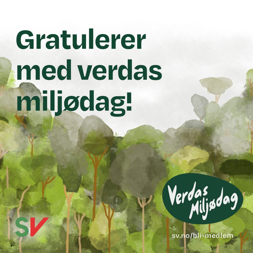 Gratulerer med verdas miljødag! - Skog. tekst over illustrasjon