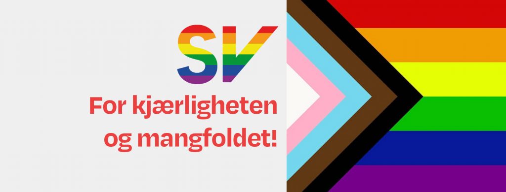 SV For kjærligheten og mangfoldet! - Prideflagg. illustrasjon og tekst