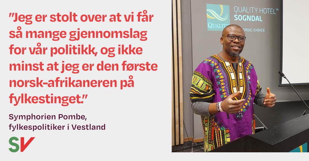 Jeg er stolt over at vi får så mange gjennomslag for vår politikk, og ikke minst at jeg er den første norsk-afrikaneren på fylkestinget. - Symphorian Pombe. Foto og tekst