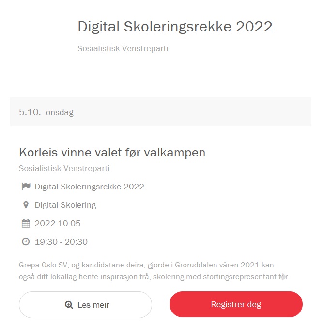 Digital Skoleringsrekke 2022, kampanjeside i zetkin. skjermdump
