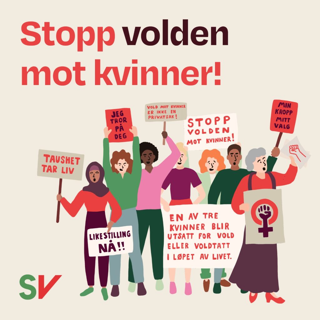 Stopp volden mot kvinner - illustrasjon av kvinner i demonstrasjon