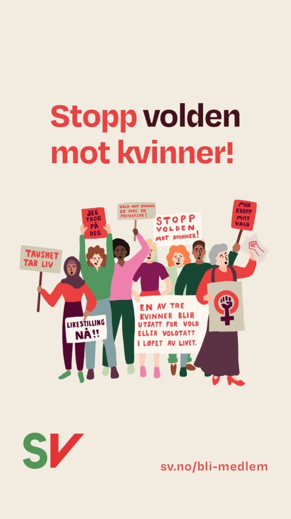 Stopp volden mot kvinner - illustrasjon av kvinner i demonstrasjon - 16:9 til instastory