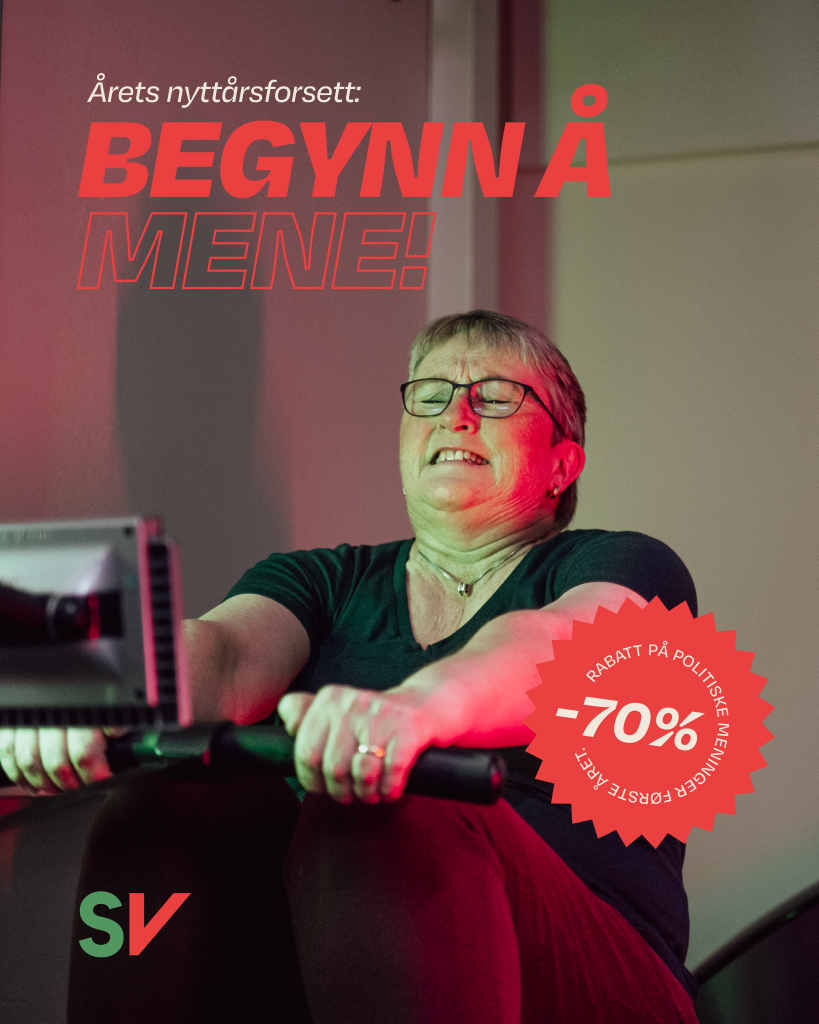 årets nyttårforsett: begynn å mene. - bilde av Birgit Oline på romaskin med tekst