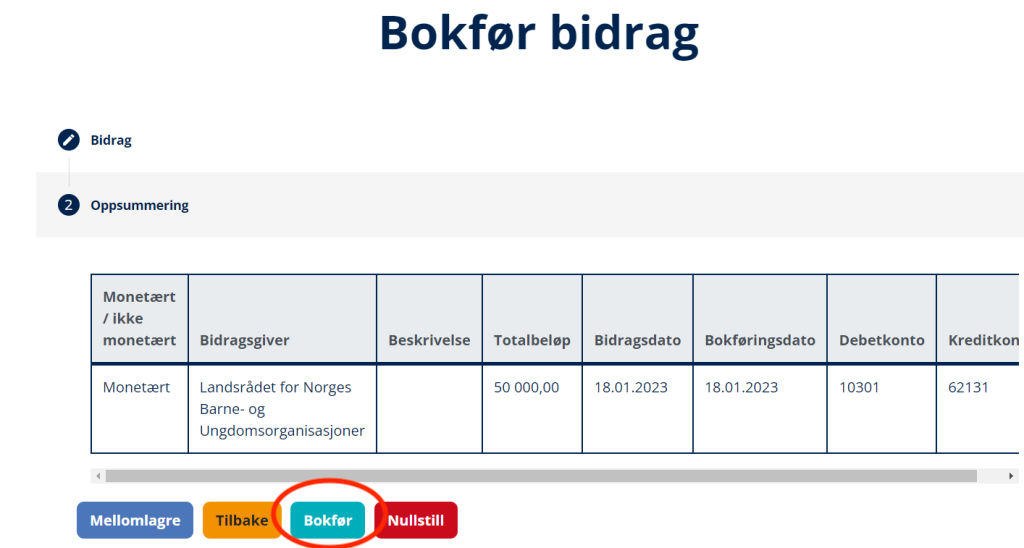 rapportering av valgkampbidrag. skjermdump