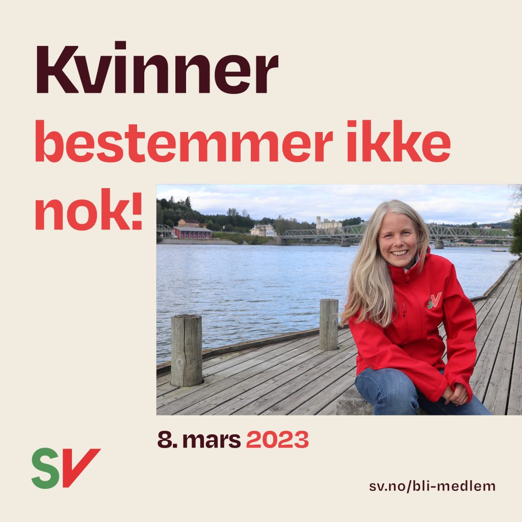 Kvinner bestemmer ikke nok! Tekst med bilde av Kirsti Bergstø ved brygge. Delebilde til 8. mars 2023