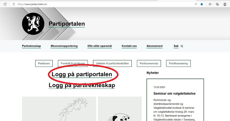 partiportalen. skjermdump