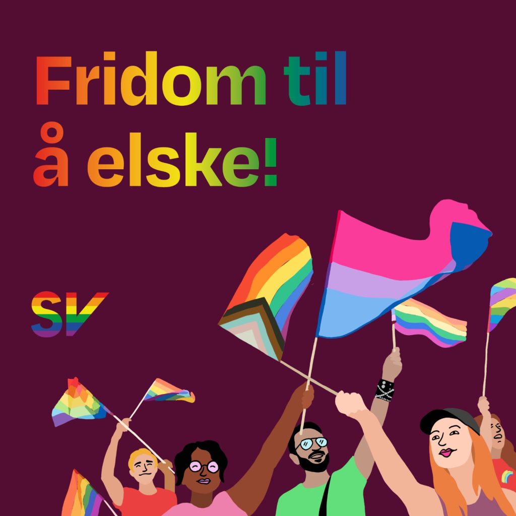 Fridom til å elske - pride flagg. tekst og grafikk