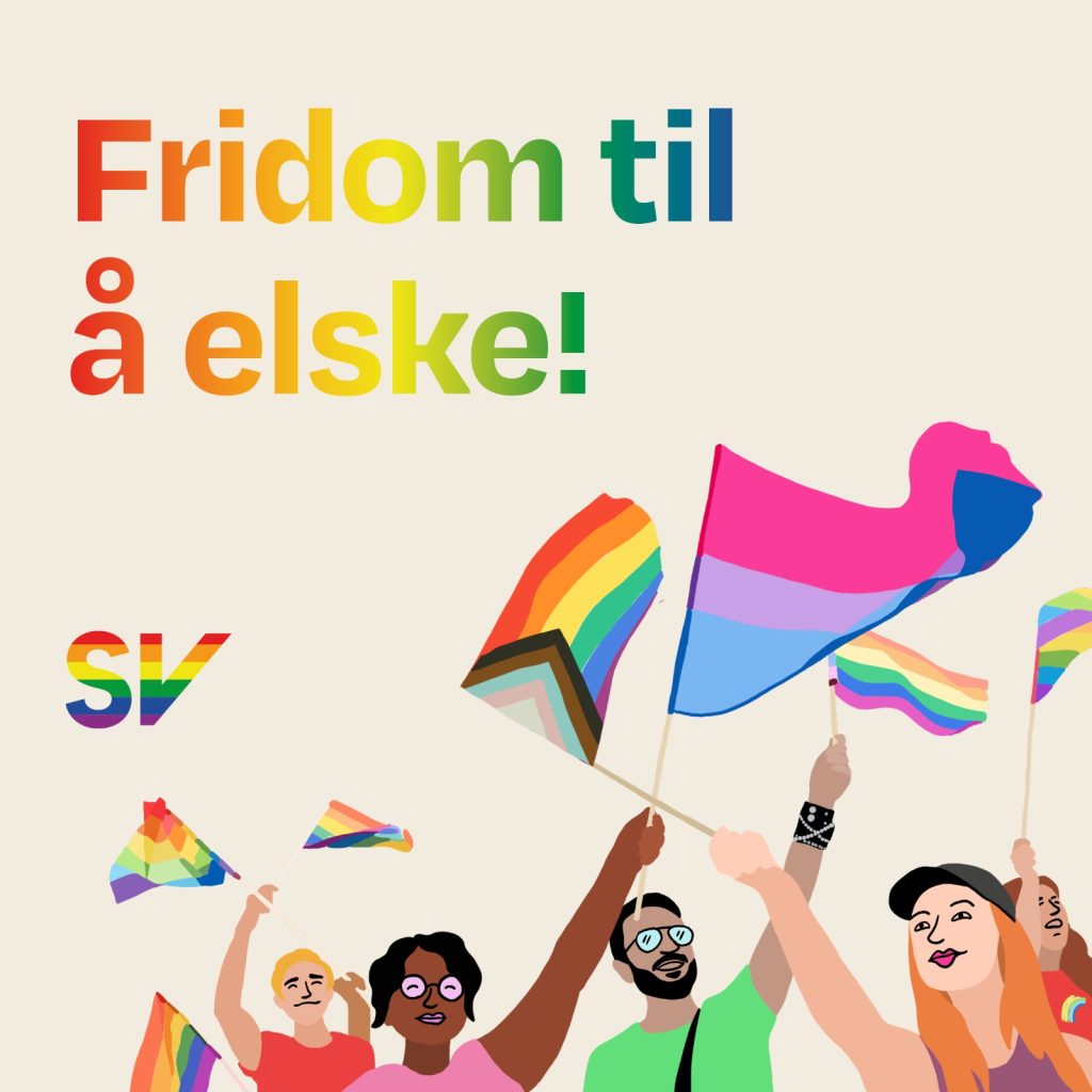 Fridom til å elske - pride flagg. tekst og grafikk