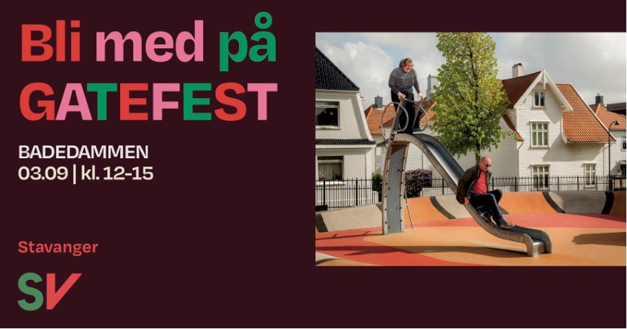 Bli med på gatefest - folk på lekeplass. tekst og foto