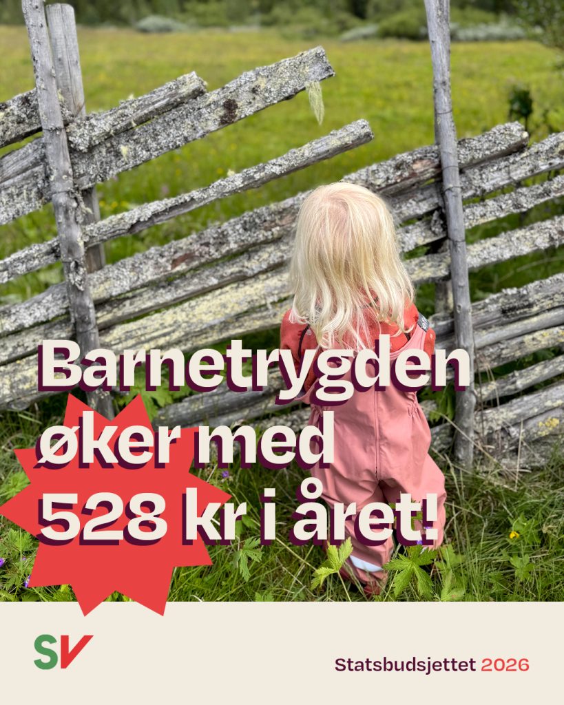 Barn med ryggen til ved en skigard - Barnetrygden øker med 528 kr i året!. Tekst over foto