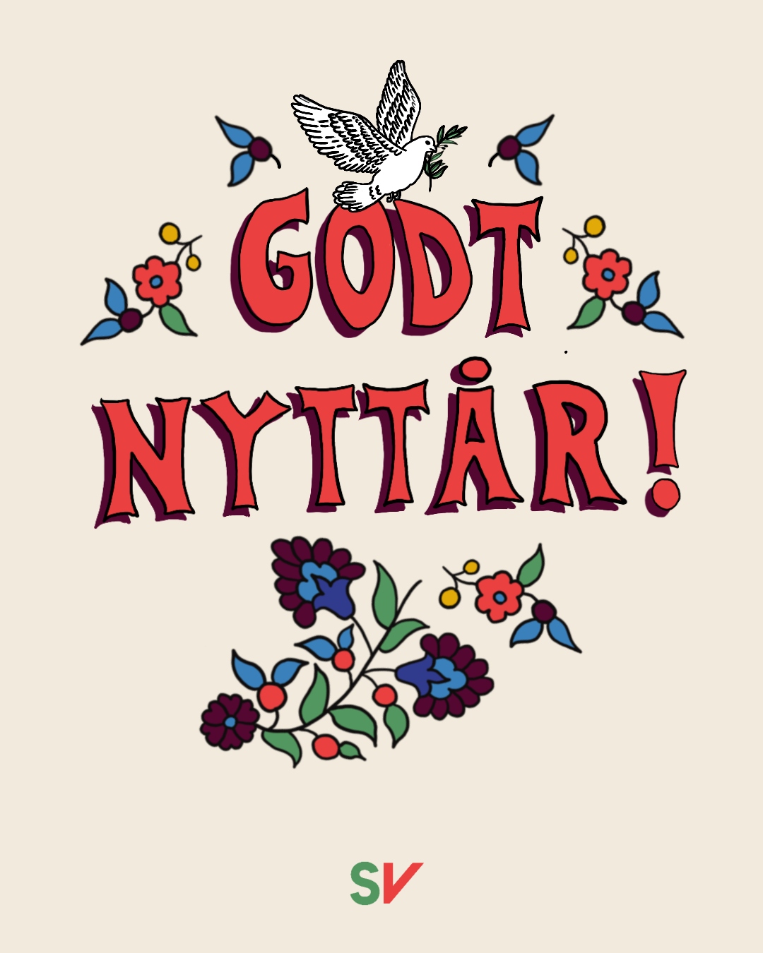 Med ønske om ei god og fredfull jul.illustrasjon og tekst